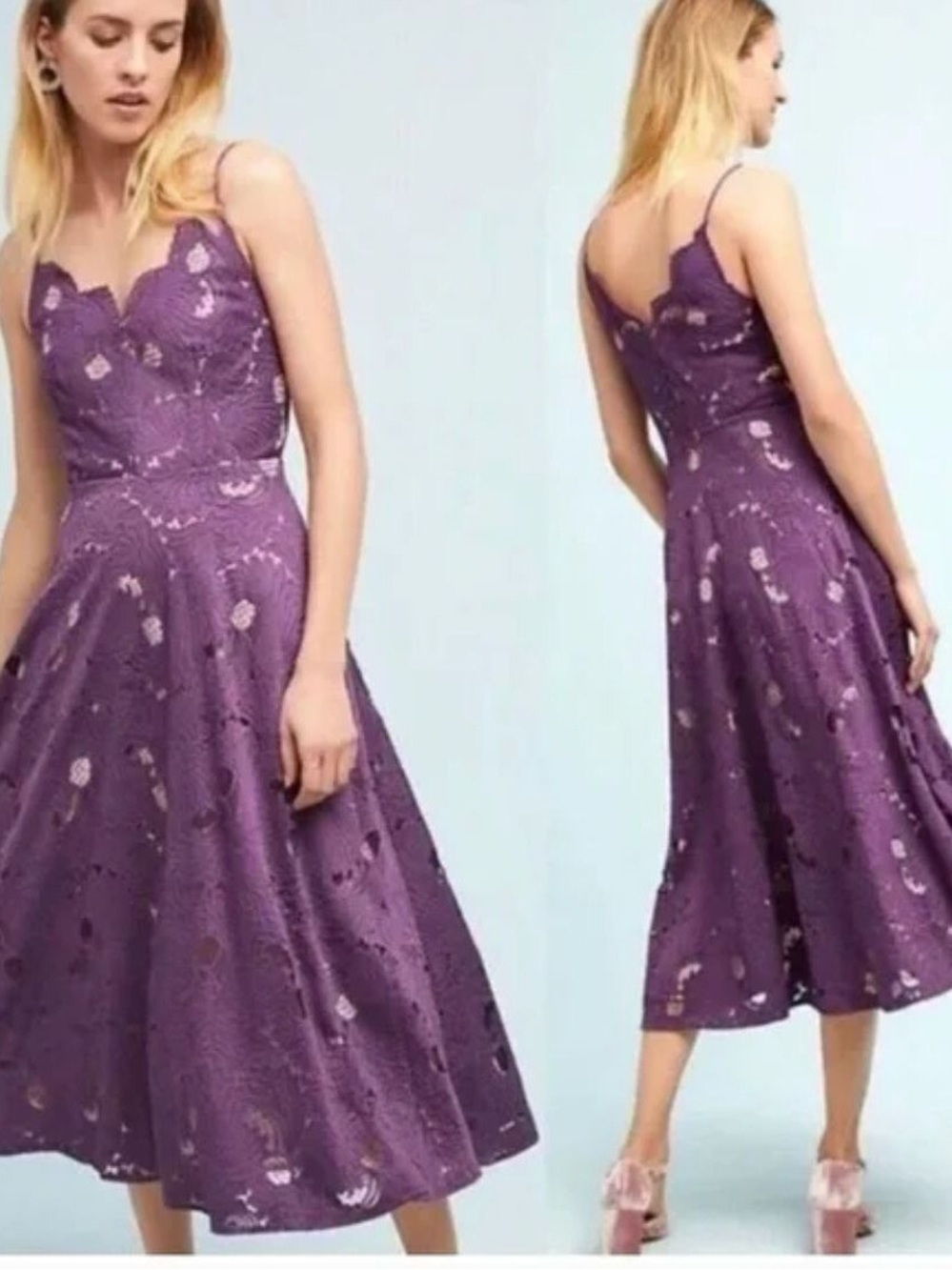 Moulinette Soeurs Purple Lace Scalloped Midi Dress Anthropologie